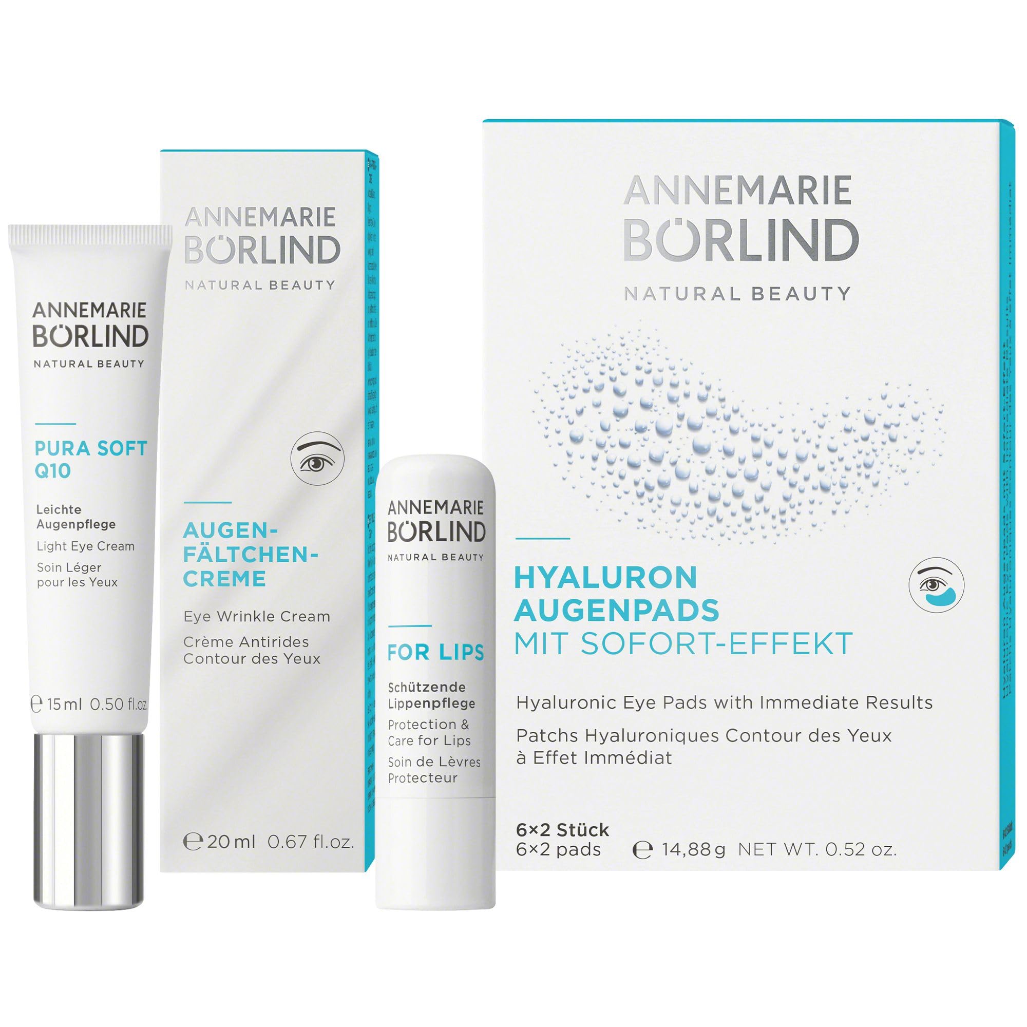 ANNEMARIE BÖRLIND AUGEN & LIPPENPFLEGE Hyaluron Augenpads mit Sofort-Effekt (6 x 2 Stk.) - Eye Patches, Augenpads Gegen Augenringe, Fältchen & Linien, Mit Hyaluron, Glättend & Kühlend, Vegan