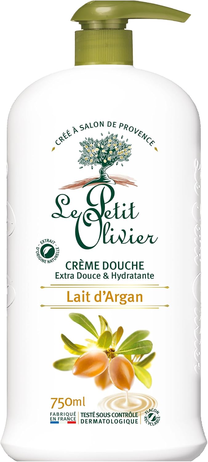 Le Petit OLIVIER – Bardzo miękki i nawilżający krem pod prysznic - mleko arganowe - dla całej rodziny - neutralne pH dla skóry - bez mydła, bez barwników - Made in France - 750 ml