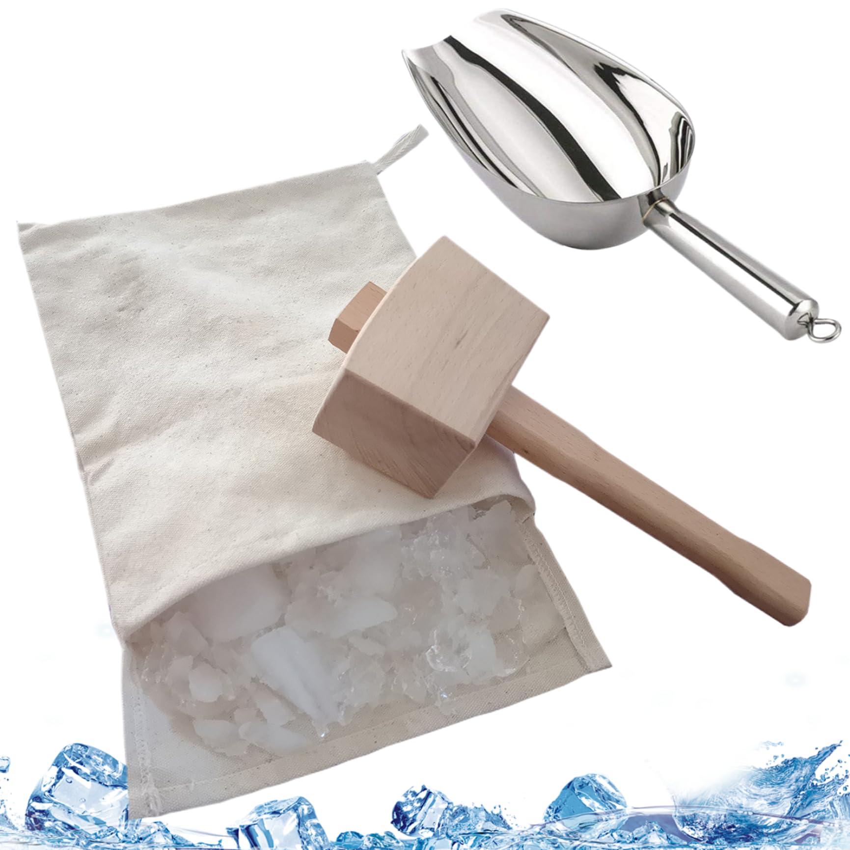 Eisbrecher für den Heimgebrauch, Ice Hammer und Beutel mit Ice Scoop 3pcs/Set Food Grade Manual Ice Crusable Professioneller Eisbrecher für Hausgebrauch Party Bartending