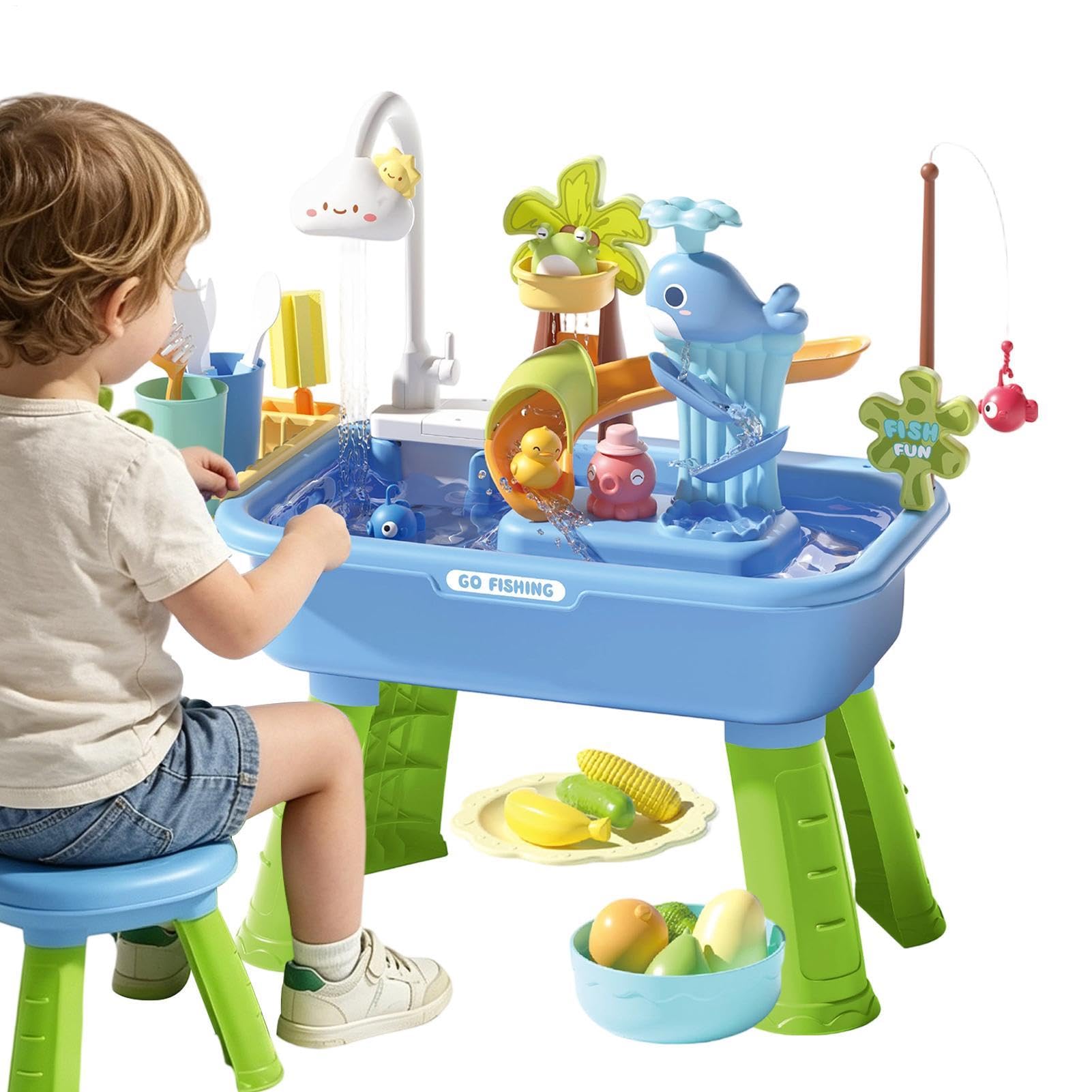 Wasserspieltisch Kinder Outdoor, Garten Spielzeug, Wasserbahn Kinder Draußen, Wasserspielzeug, Planschbecken Für Kleinkinder 3-8, Sommer Draußen Spielzeug Wasser Für Vorschulkinder, Garten,Terrasse