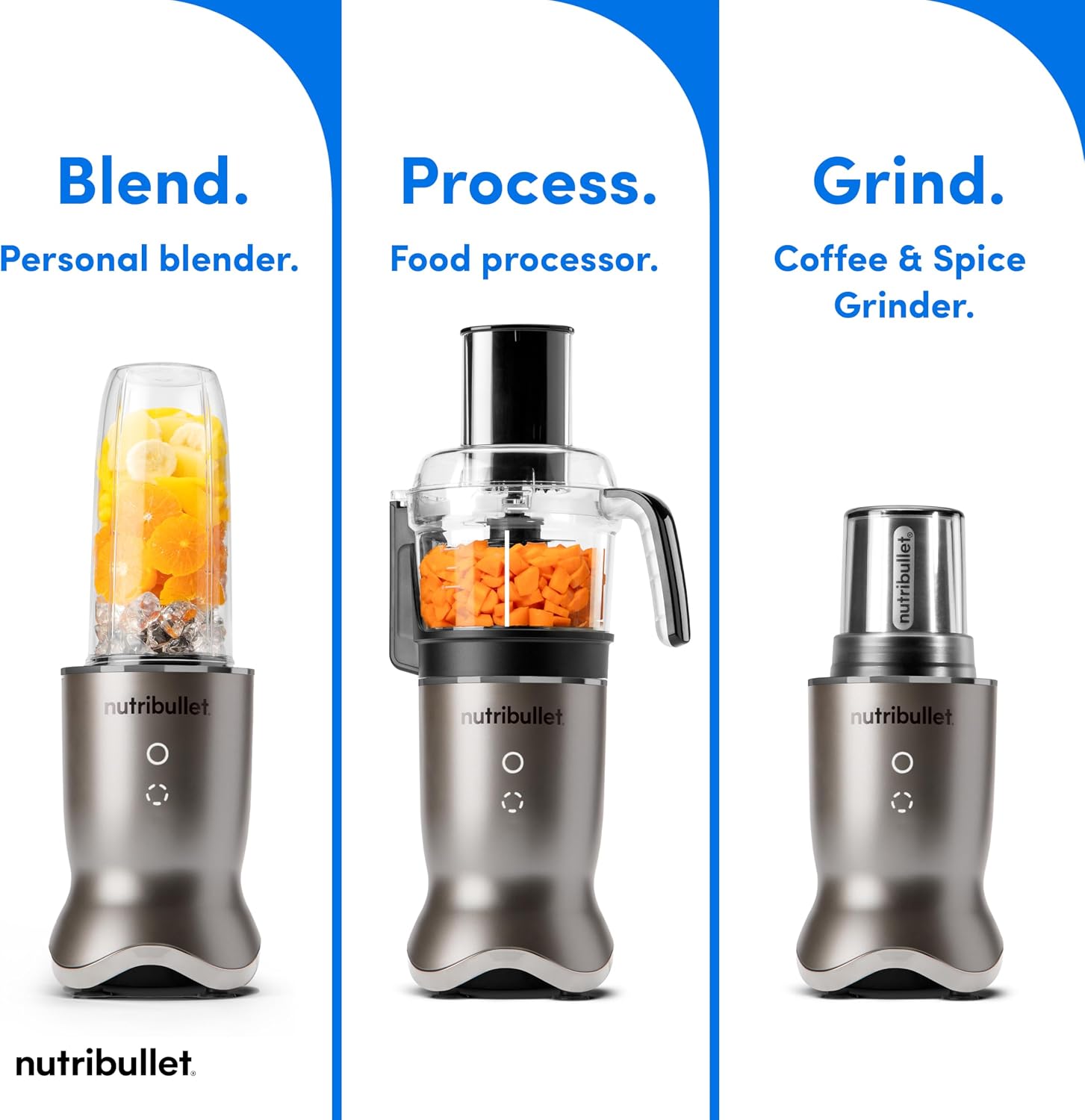nutribullet Ultra Plus+ 3-1 Compact Kitchen System, 1200W Kitchen System with Blender, Food Processor, and Coffee and Spice Grinder, 32oz and 24oz Blending Cups, 2-Cup Food Processor, Stainless Steel