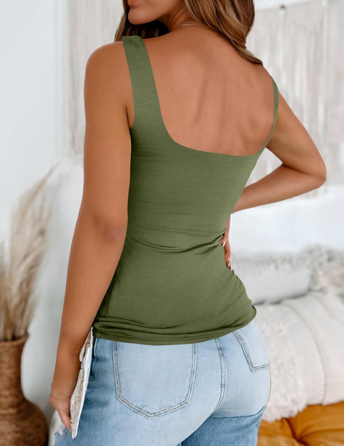 Zeagoo Women's Square Neck Double Lined Tank Tops Cute Summer Tops Slim Fit Basic Sleeveless Shirts - Image 4
