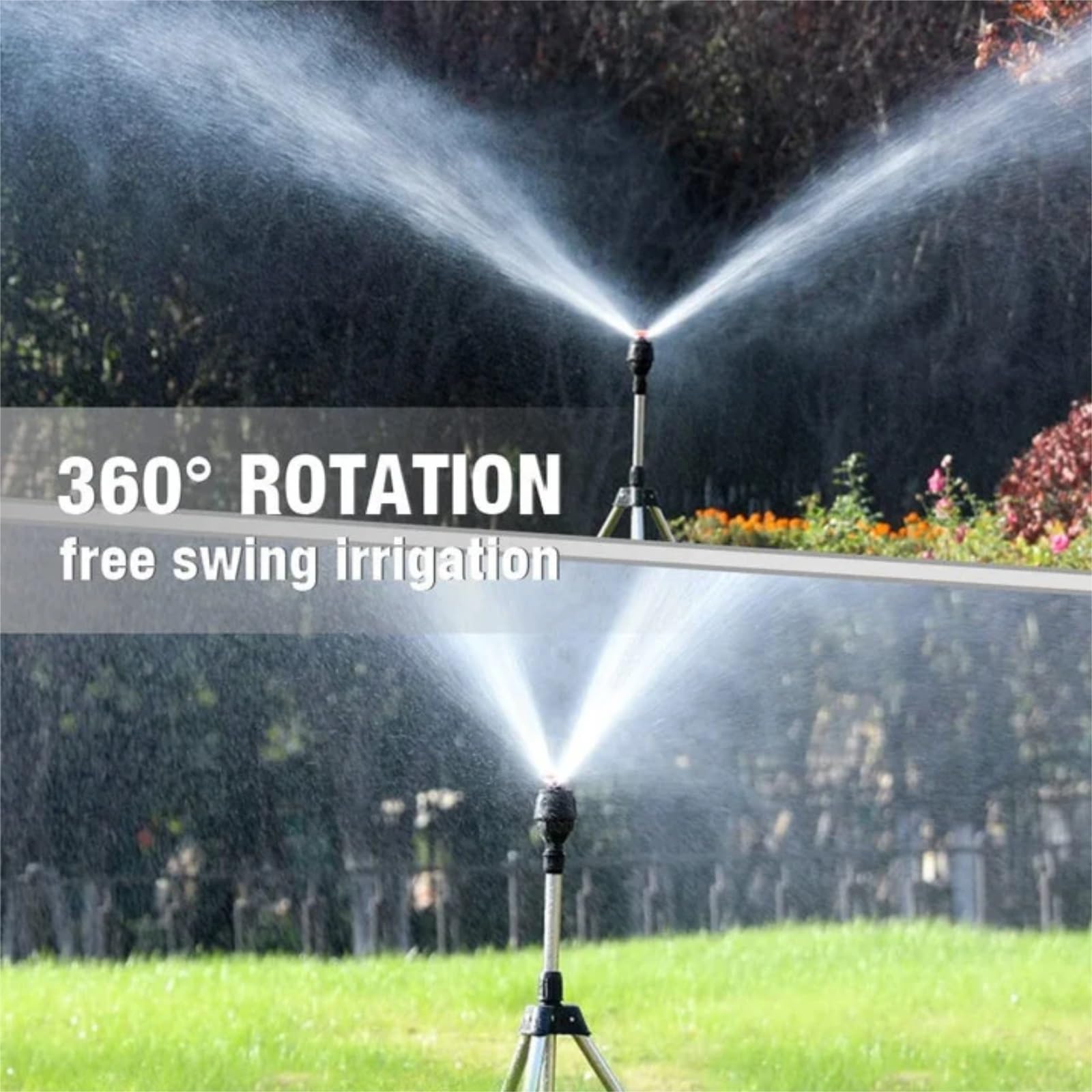 Irrigatore rotante a treppiede, irrigazione automatica a 360 gradi, irrigatore rotante a treppiede per grandi aree, irrigatore rotante regolabile con supporto telescopico per irrigazione da giardino e