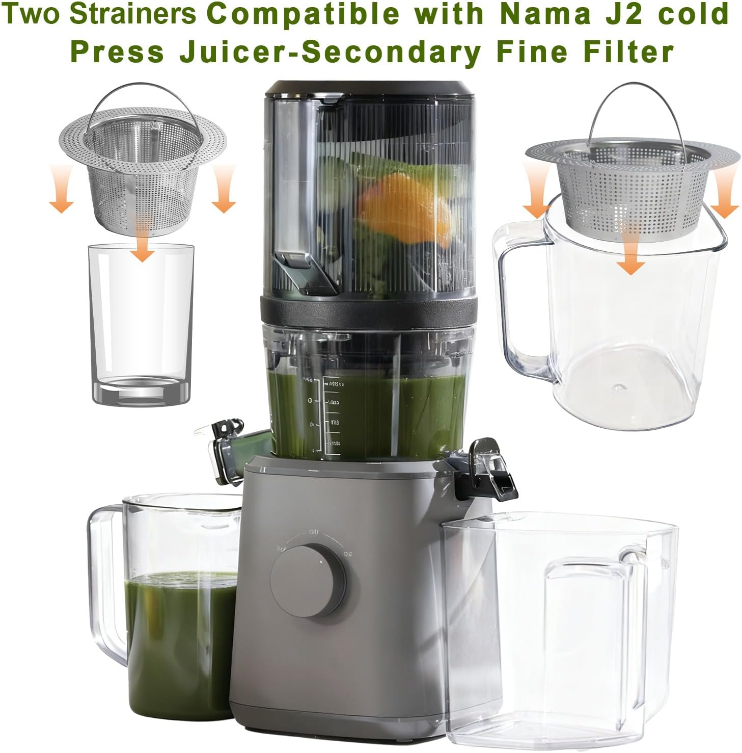 2PCS Pulp Strainer for Nama J2 Cold Press Juicer - Suitable for Nama J2 Juicer Secondary Fine Filter Accessories, 5.5 in & 4.2in 304 Stainless Steel