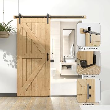6FT/183CM Sliding Door Hardware Heavy Duty Barn Door Sliding Kit Full Set Contains Door Handle and Floor Guide