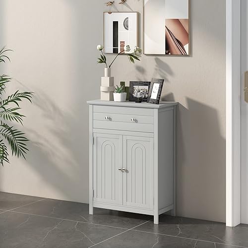 Miniatura 4 de LOKO Bathroom Floor Cabinet, Kitchen Storage Cabinet with 1 Drawer, 2 Doors & 3-Position Adjustable Shelf, 2-Door Floor Storage Cabinet for