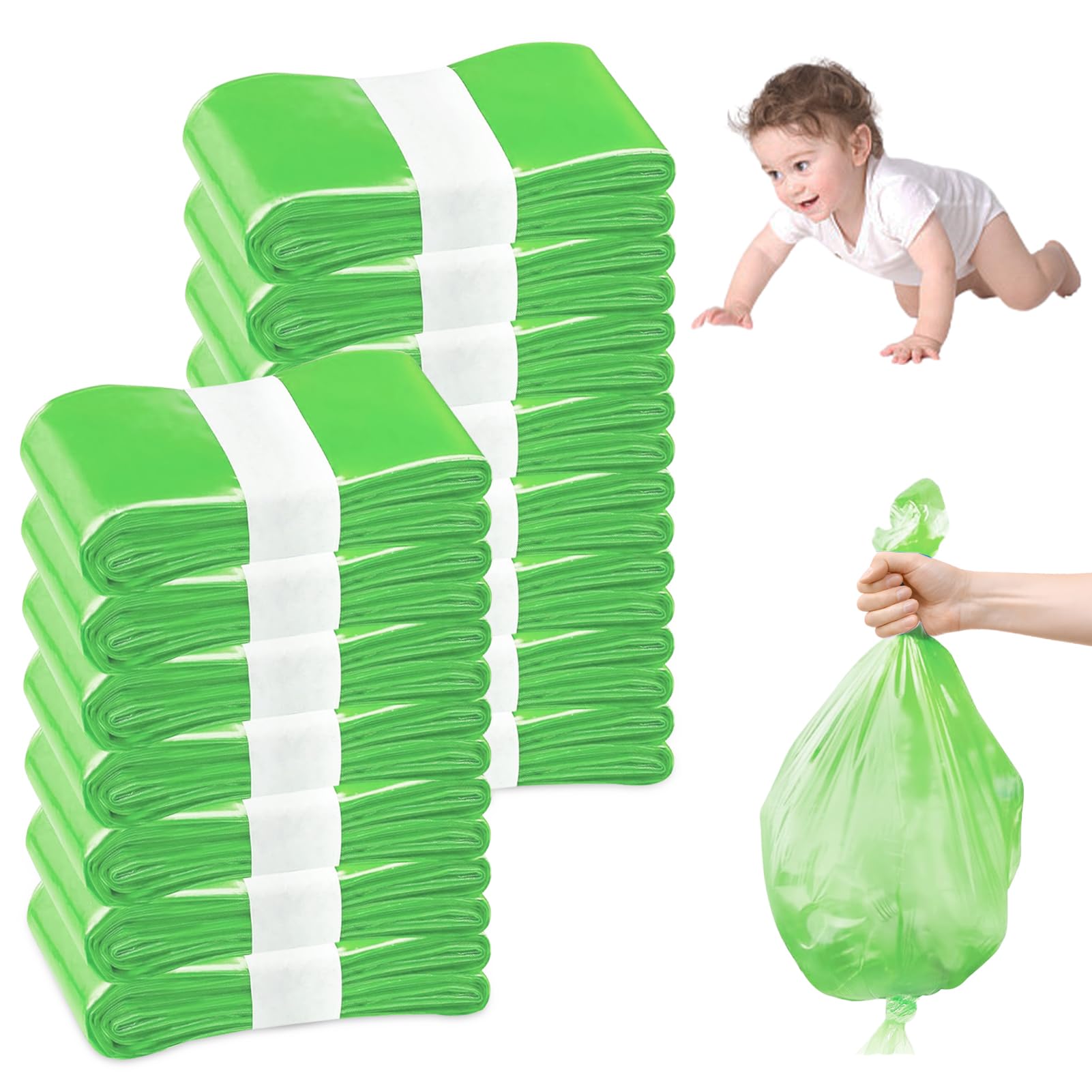 15 Pezzi Ricarica Mangiapannolini, Sacchetti Mangiapannolini Antiodore Inodore Addensata, Ricarica Mangiapannolini Compatibile Con Tutti i Secchi per Pannolini, Con Twist & Click (Verde)