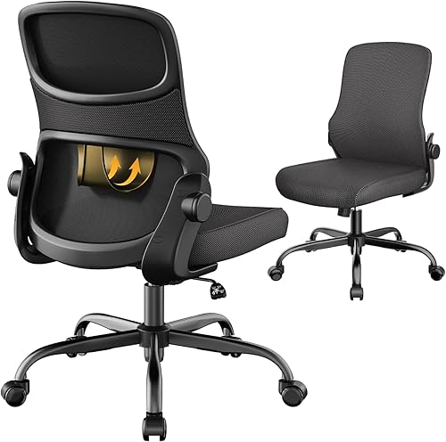 Miniatura 9 de Silla de oficina, sillas de escritorio ergonómicas de malla, cómoda silla de juegos para computadora con altura ajustable y reposabrazos abatibles