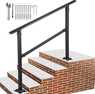 VEVOR Outdoor Stair Railing, Fits for 1-3 Steps Transitional Wrought Iron Handrail, Adjustable Exterior Stair Railing, Handrails for Concrete Steps with Installation Kit, Matte Black Outdoor Handrail