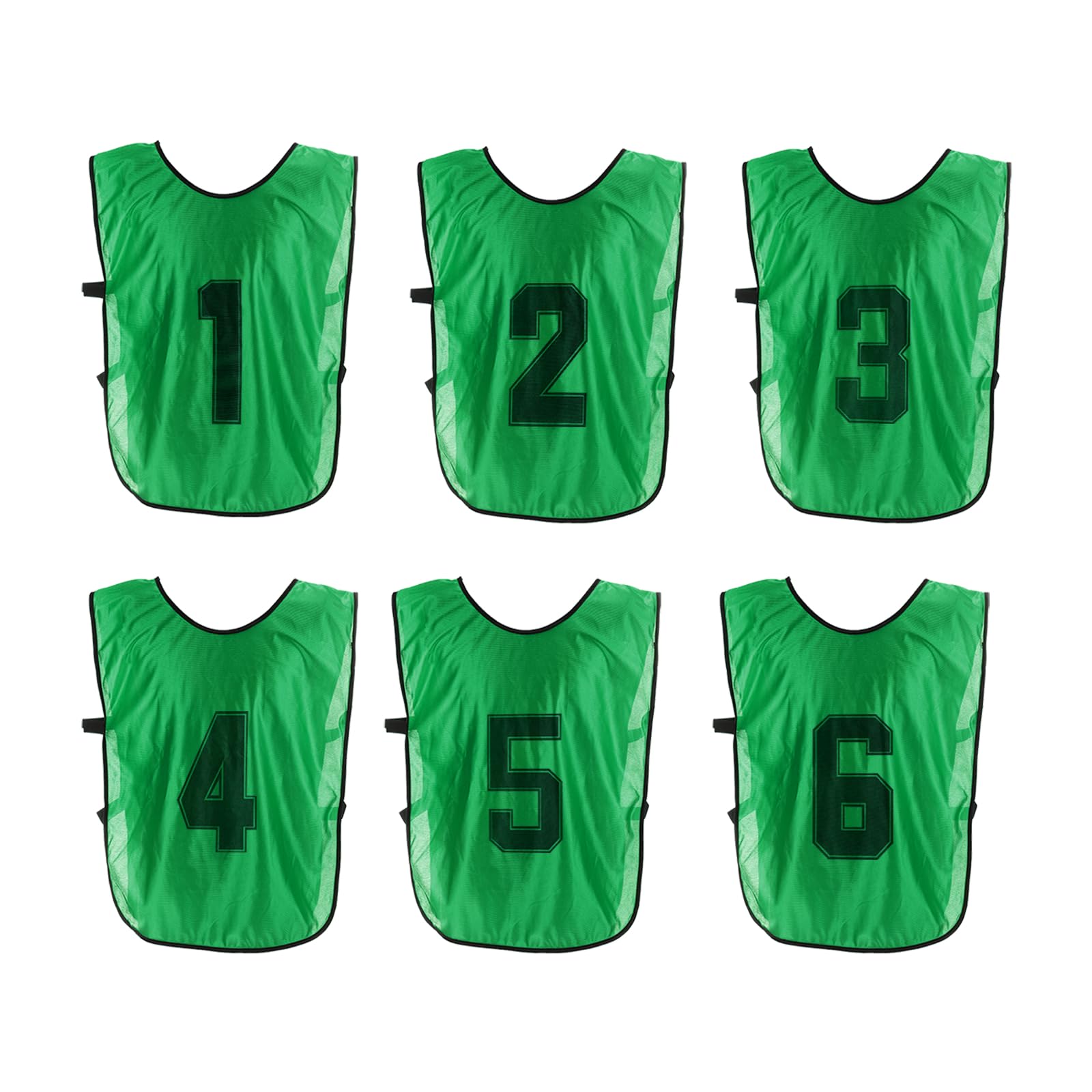 PATIKIL Soccer Training Vest, 6 Pack Team Sports Pinnies Reversible Numbered Soccer Practice Pennies Jerseys Bibs with Belt, 18 Inch Green