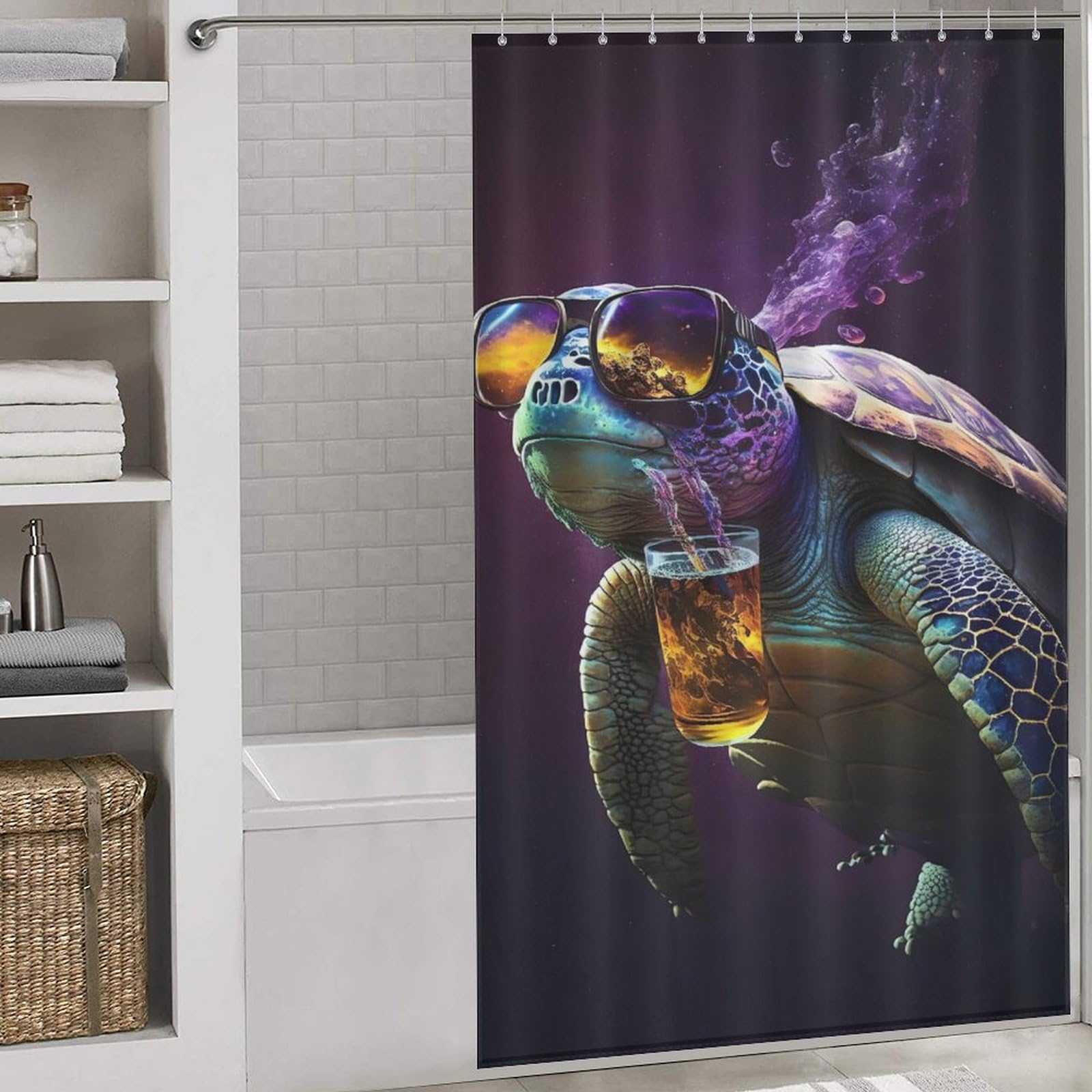 Rideau de douche tortue lavable et imperméable en tissu polyester pour baignoire 140x183cm
