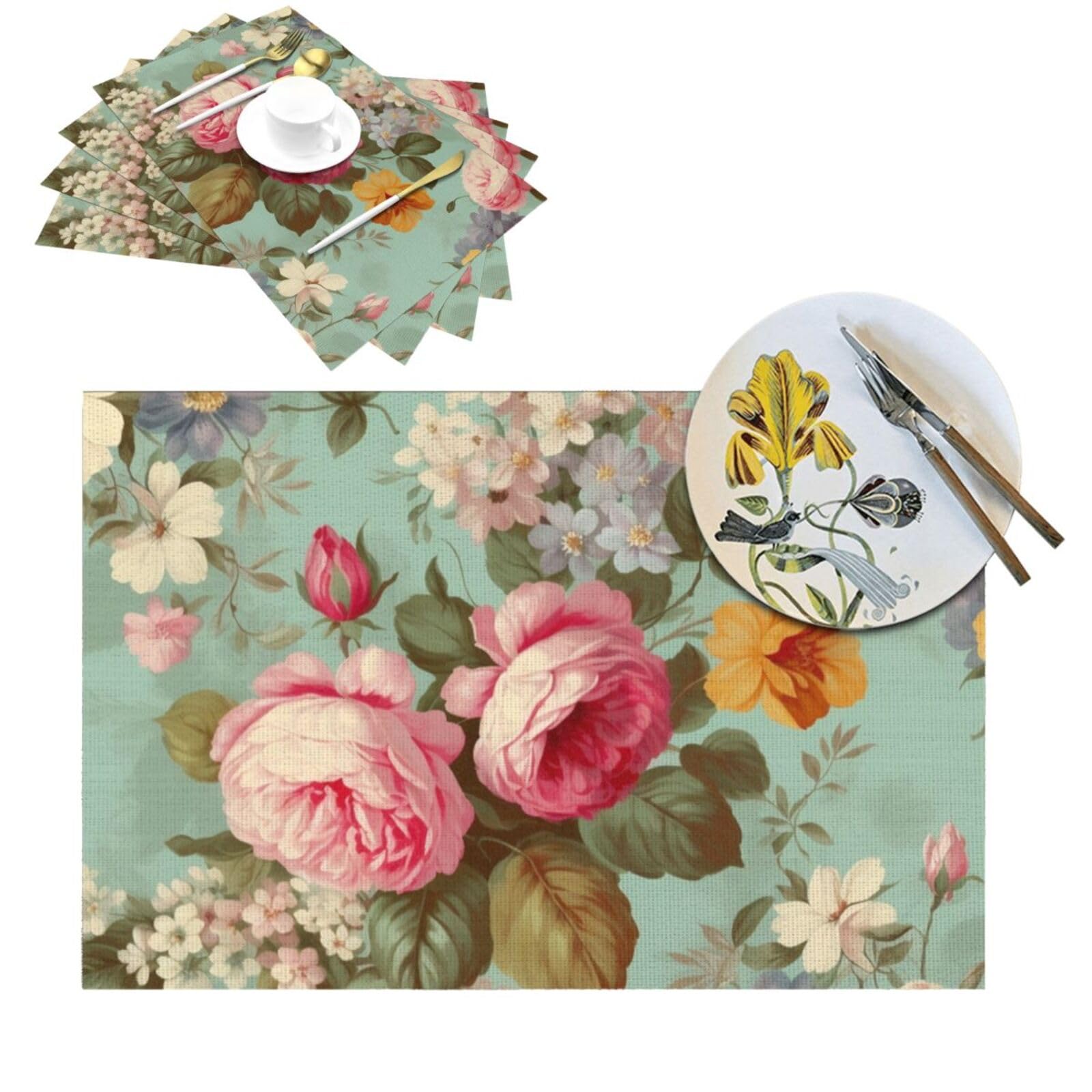 Set de table vintage en PVC 30x45 cm antidérapant pour cuisine