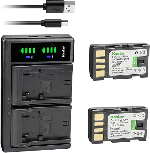 Kastar Paquete de 2 baterías y cargador USB LTD2 de repuesto para JVC BN-VF808 BN-VF808U BN-VF815 BN-VF815U BN-VF915 BN-VF915U BN-VF823 BN-VF823U
