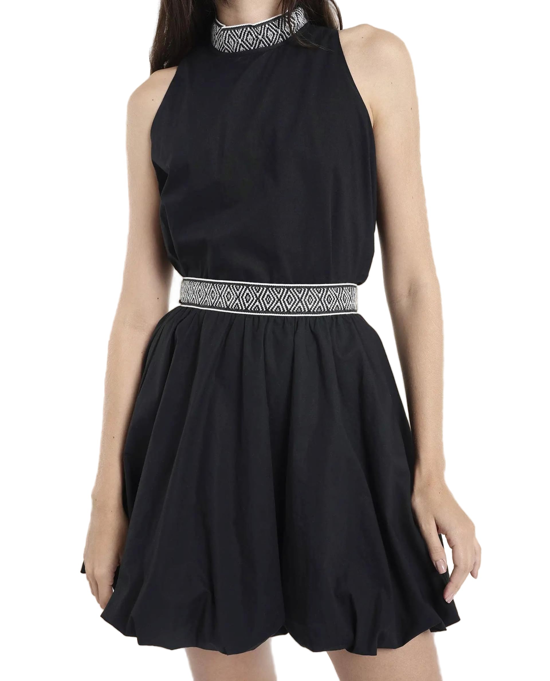 rareism Women Balloon Mini Solid Black Cotton Flared Skirt-picture-11