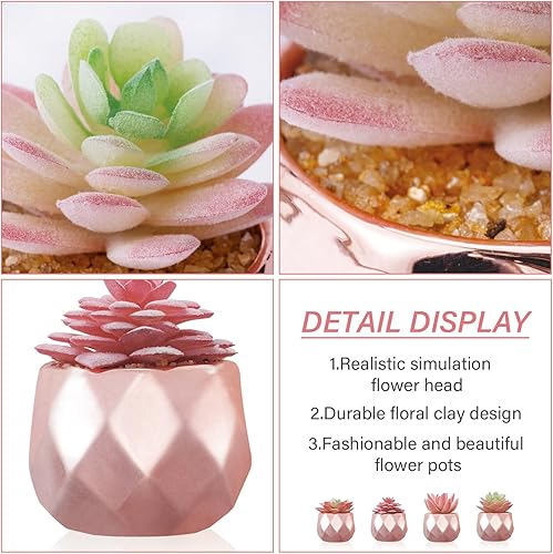 Miniatura 3 de Tiita Juego de 24 suculentas artificiales artificiales en macetas, plantas falsas, arreglo de cerámica, maceta pequeña pequeña para decoración en