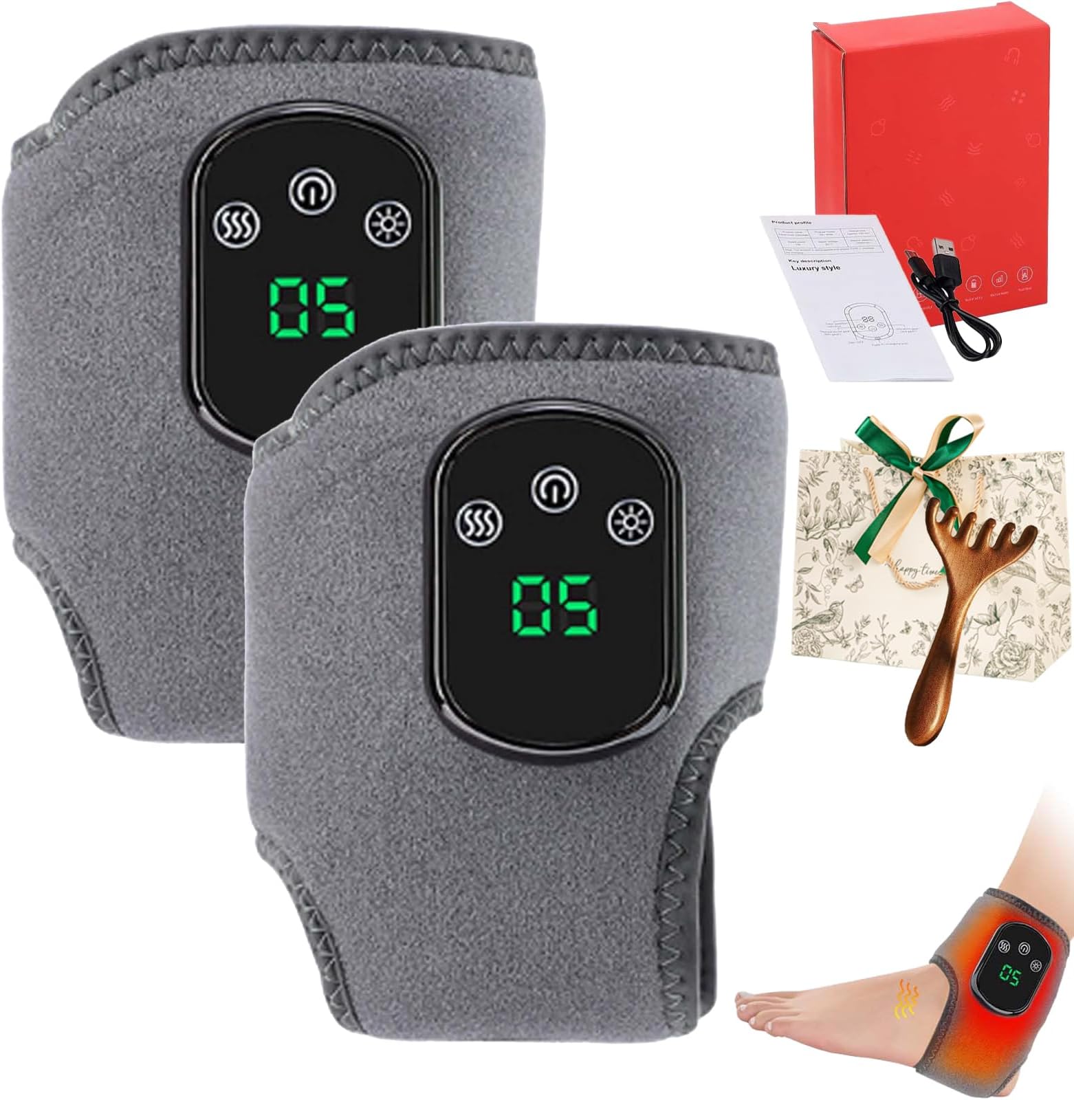 Emsence Foot Massager, Emsence Triple Technology Foot Massage, Foot Renew Triple Massager, 3-in-1 Foot Massager Wireless & Portable, 3 Level Heat & Massage Adjustable for Home/Office/Travel (2Set)