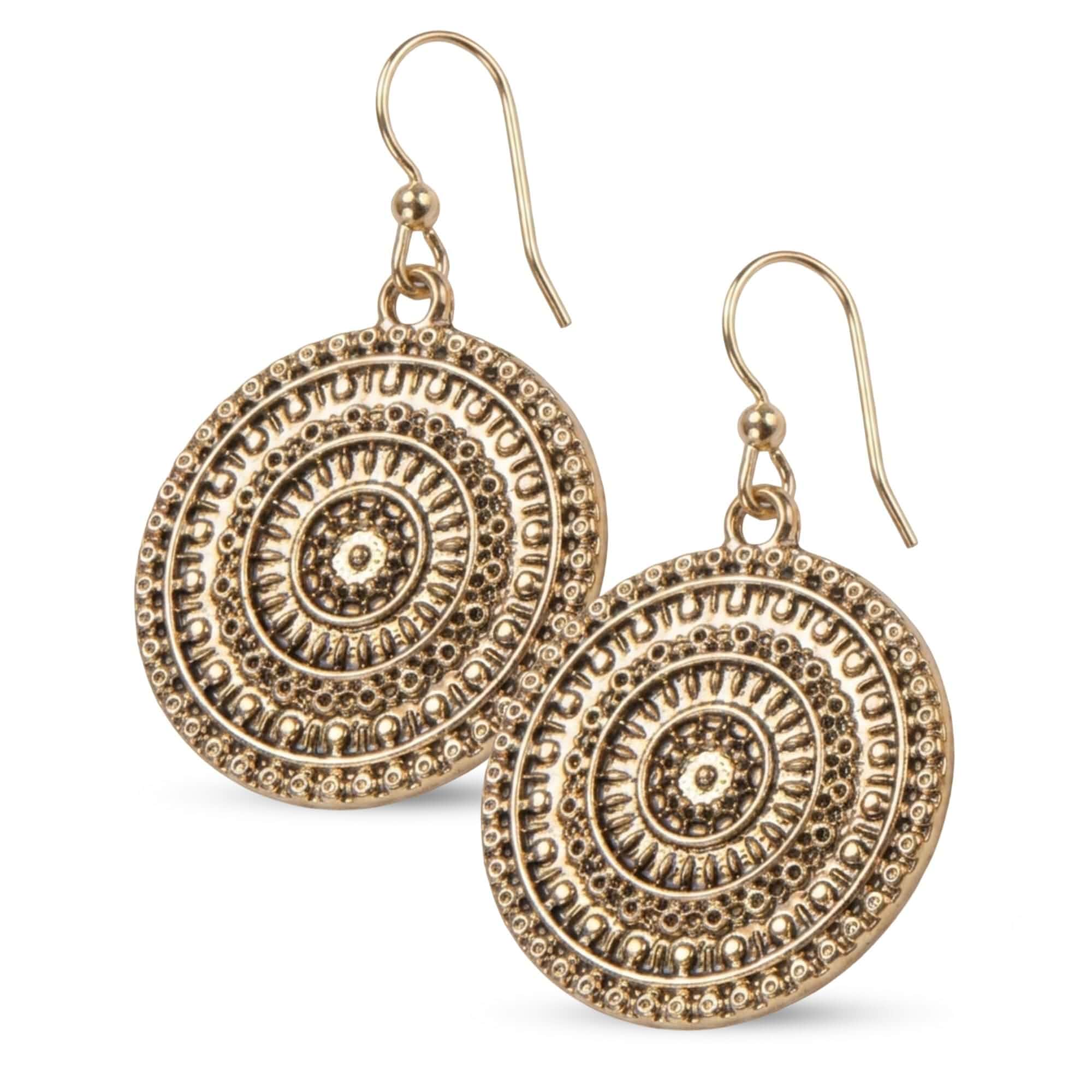 SPUNKYsoul Vintage Gold Silver Boho Earrings, Medallion Hoop Charm Jewelry Unique Antique-Inspired Design, Durable Lightweight Zinc Metal, Versatile Style For Special Occasions Or Everyday Jewerly