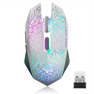 TENMOS M2 Wireless Gaming Mouse, Silent Rechargeable Optical USB Computer Mice Wireless 7 Color LED Light, Ergonomic Design, 3 Adjustable DPI Mac/PC/Laptop, 6 Buttons (White)