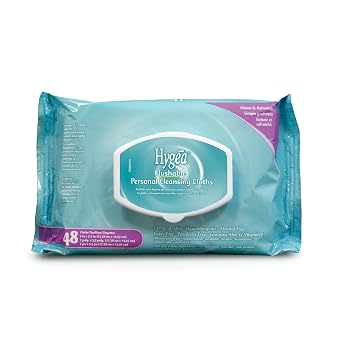 Hygea Flushable Wipes, 48 Count, Plant-Based, Septic-Safe Moist Toilet Wipes, Gentle, Hypoallergenic Personal Cleansing Wipes with Aloe & Vitamin E, Alcohol & Paraben Free