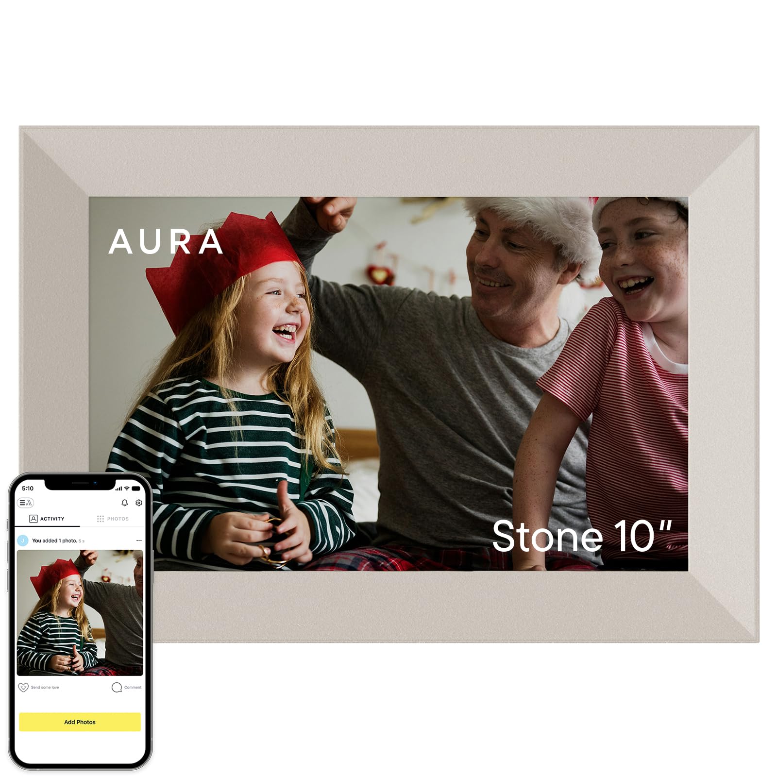 AURA Stone - Marco de fotos digital de 10,1 pulgadas (26 cm), pantalla HD mat | El mejor marco digital de Wirecutter para regalar | Envía fotos directamente desde tu teléfono | Configuración rápida y