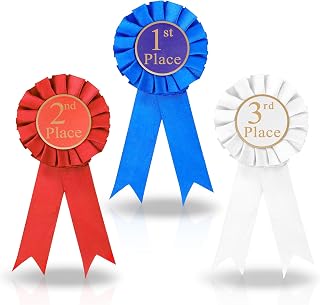 3 Pcs Award Ribbons, 1st 2nd 3rd Place Ribbons Set, Blue Red White Prize Ribbon, Winner Victory Ribbon Honorable Recognition Award for Medal Classroom Talent Show Competitions Sports Events