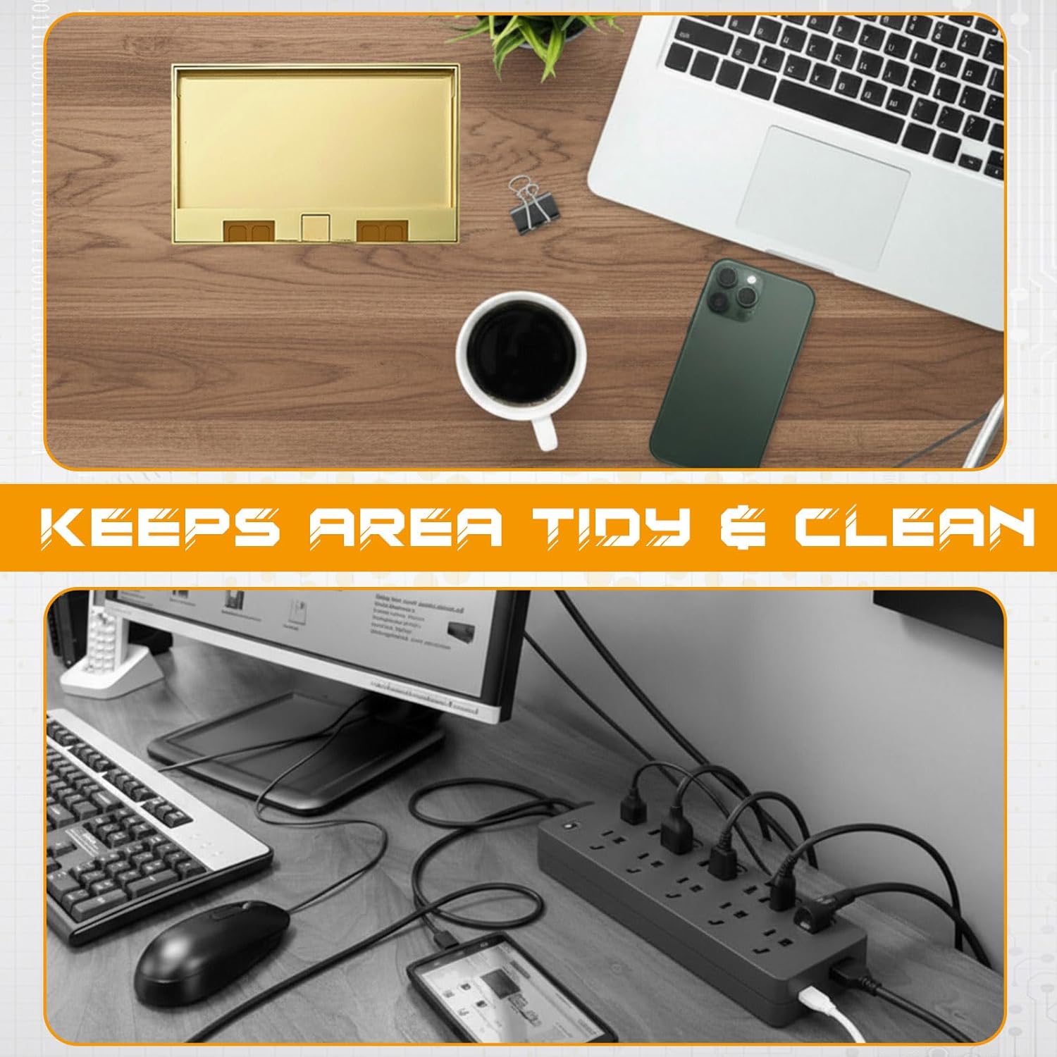 Recessed Floor Outlet Box with 4 Power Outlets, USB-a & USB-c Charging Ports and Dual Rj45 Ethernet Ports, Low Profile Flip-up Hidden in-Floor Outlet for Conference Table Home Office