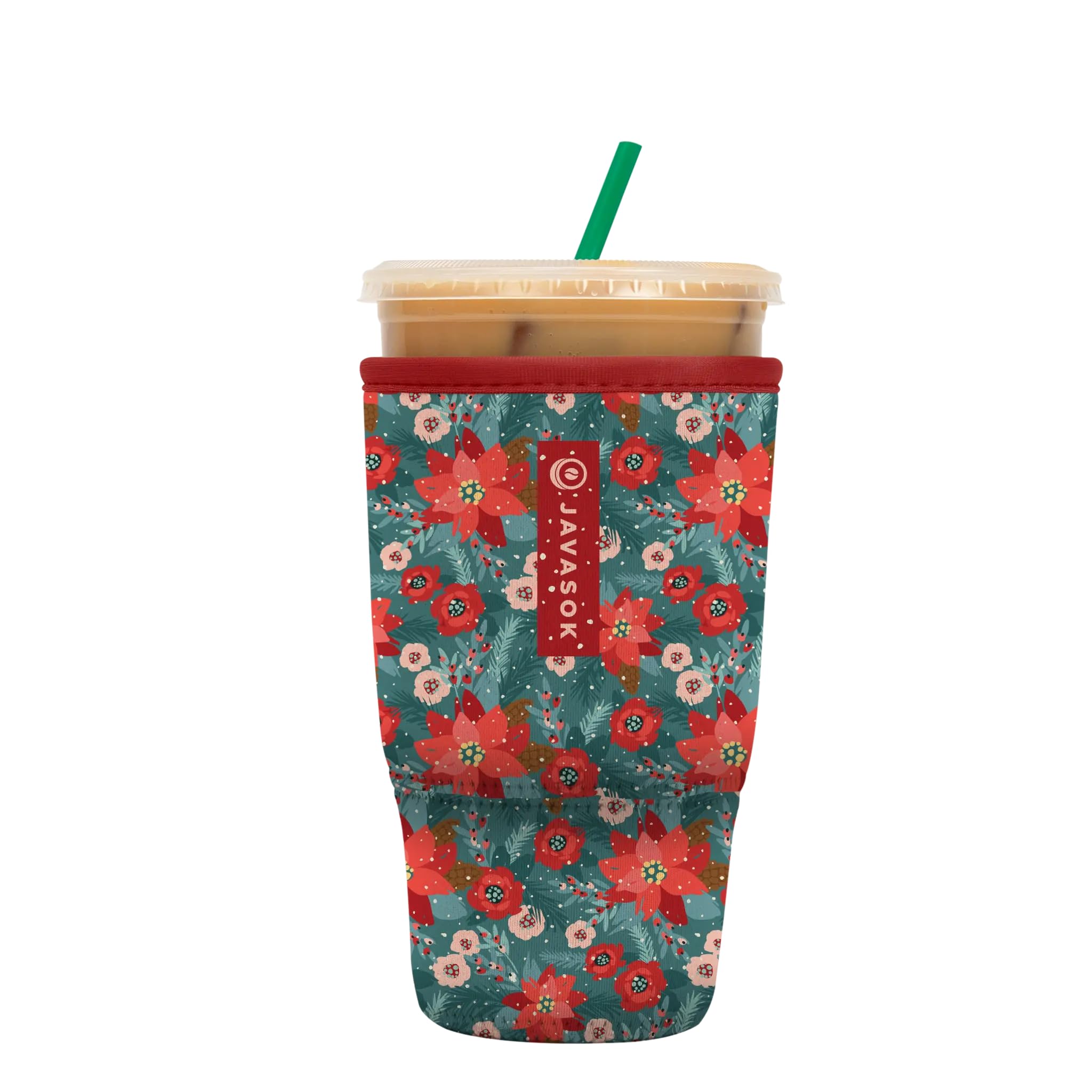 Sok It JavaSok Iced Coffee &amp; Cold Soda Insulated Neoprene Cup Sleeve (Pastel Poinsettias, Large: 30-32oz)