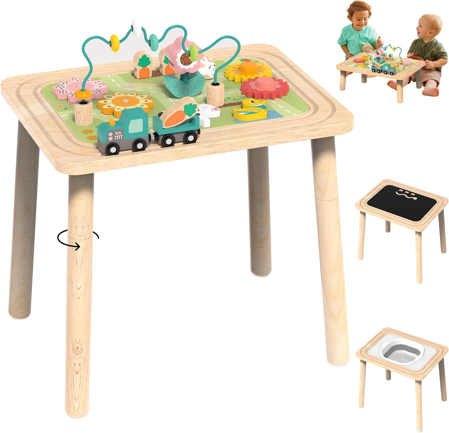 Himold Activity Table for Kids 18 Months of Age and Over, 9 in 1 Wooden Montessori Toys with Bead Maze Shape Sorter Train Toy, Baby Sensory Table Toddler Toys 1st Birthday Gifts for Kids