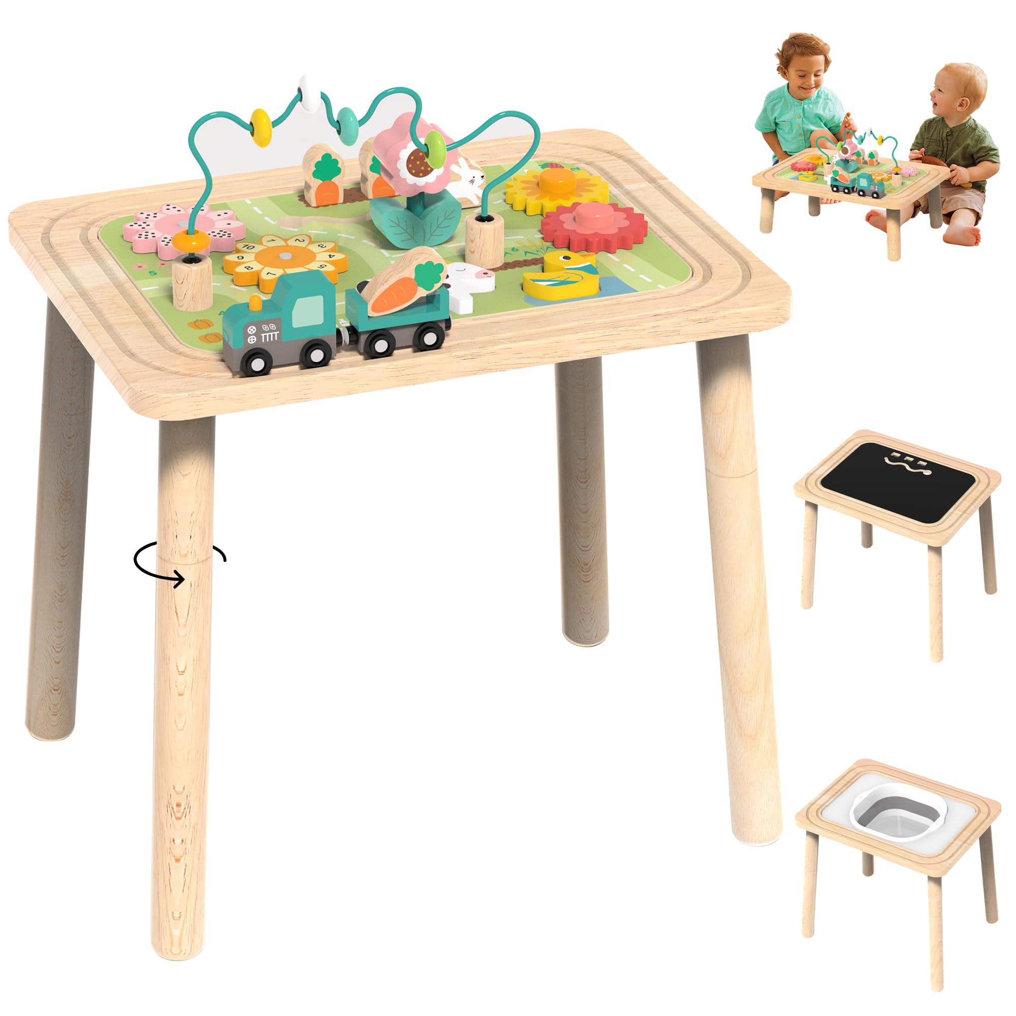 Himold Activity Table for Kids 18 Months of Age and Over, 9 in 1 Wooden Montessori Toys with Bead Maze Shape Sorter Train Toy, Baby Sensory Table Toddler Toys 1st Birthday Gifts for Kids