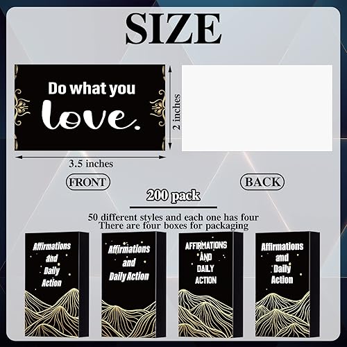 Miniatura 2 de Seajan 200 tarjetas de afirmación positiva para hombres, tarjetas inspiradoras negras motivacionales con citas a granel con cajas para oficina,