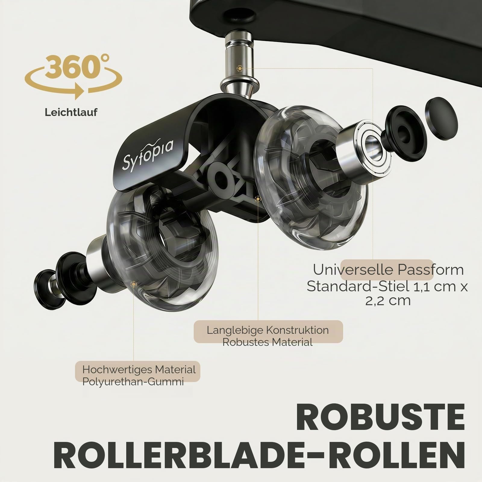 Glatte Gummi Bürostuhl Rollen, 5er Set Rollen für Bürostühle, Hartbodenrollen für Bürostuhl Stuhlrollen Ersetzen Bodenschutzmatte, Leise und Weiche Stuhlrollen mit 11x22mm (Nicht für 1KEA), Schwarz