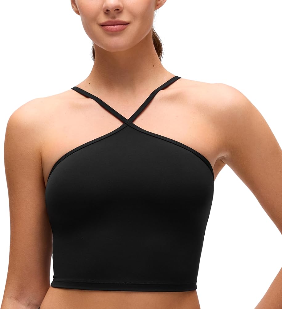 CRZ YOGA Butterluxe Cross Neck Crop Tank Tops for Women