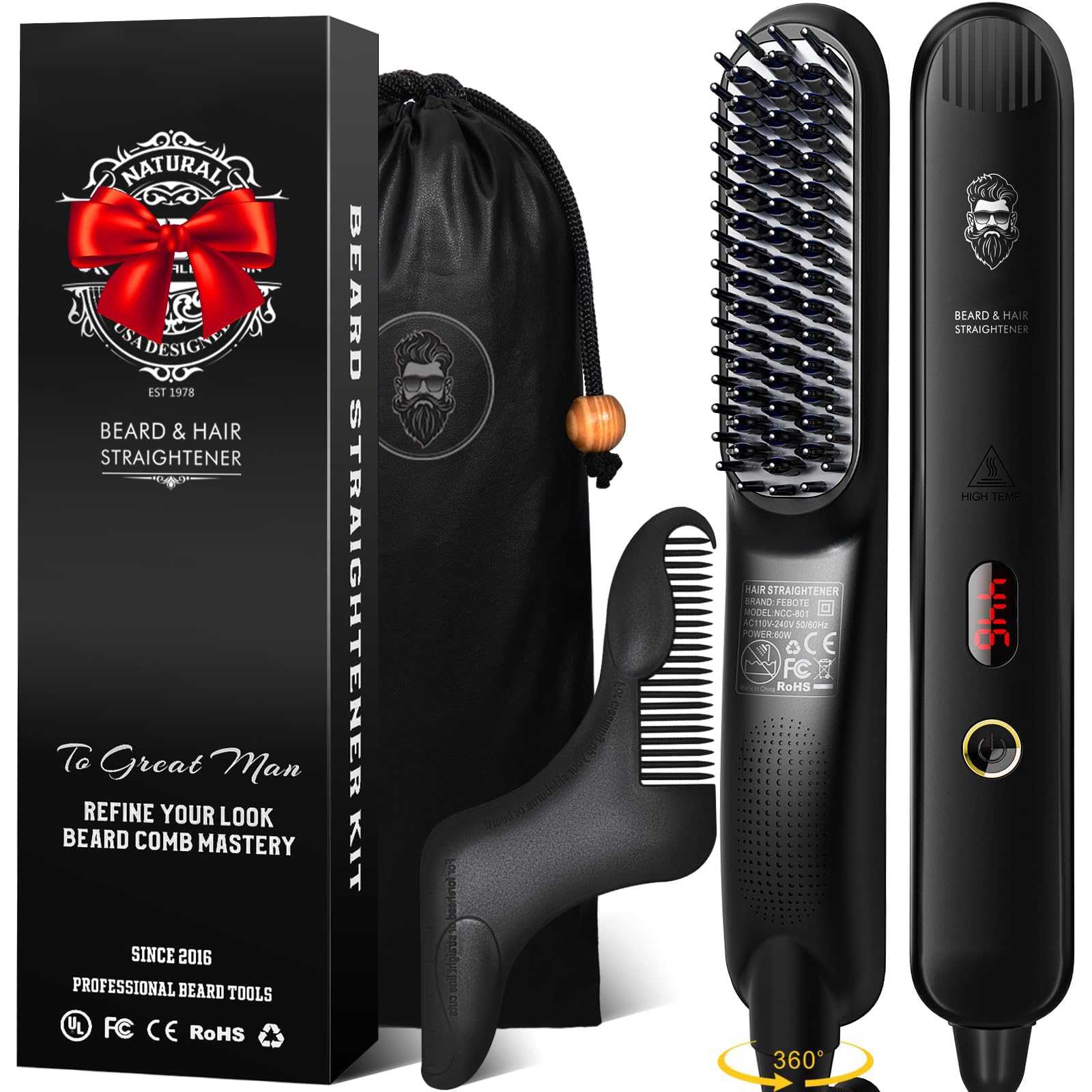 Spazzola lisciante per barba da uomo