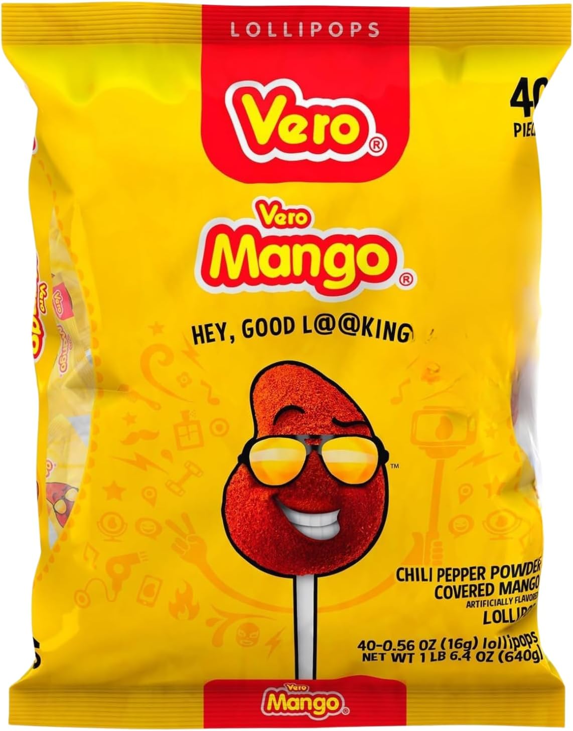 Mango Flavored Lollipops Covered in Chili Powder 40 Count Bag (Net Wt. 22.4 Ounces) - Individually Wrapped Mexican Candy for Piñatas, Halloween, and More