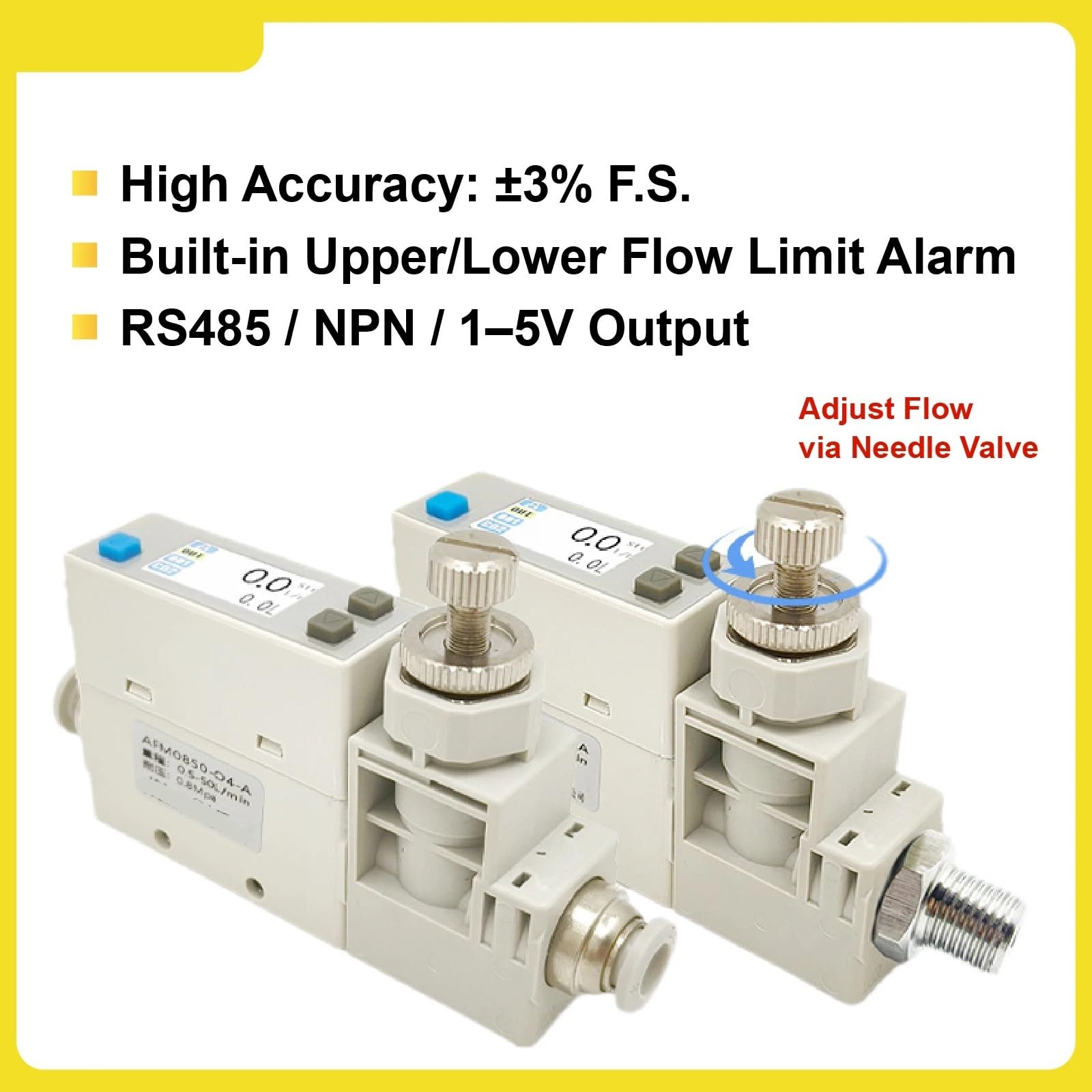 Medidor digital de flujo másico para nitrógeno y oxígeno con válvula de aguja RS485, salida NPN de 1-5 V, medición y control de precisión, ideal para aplicaciones industriales