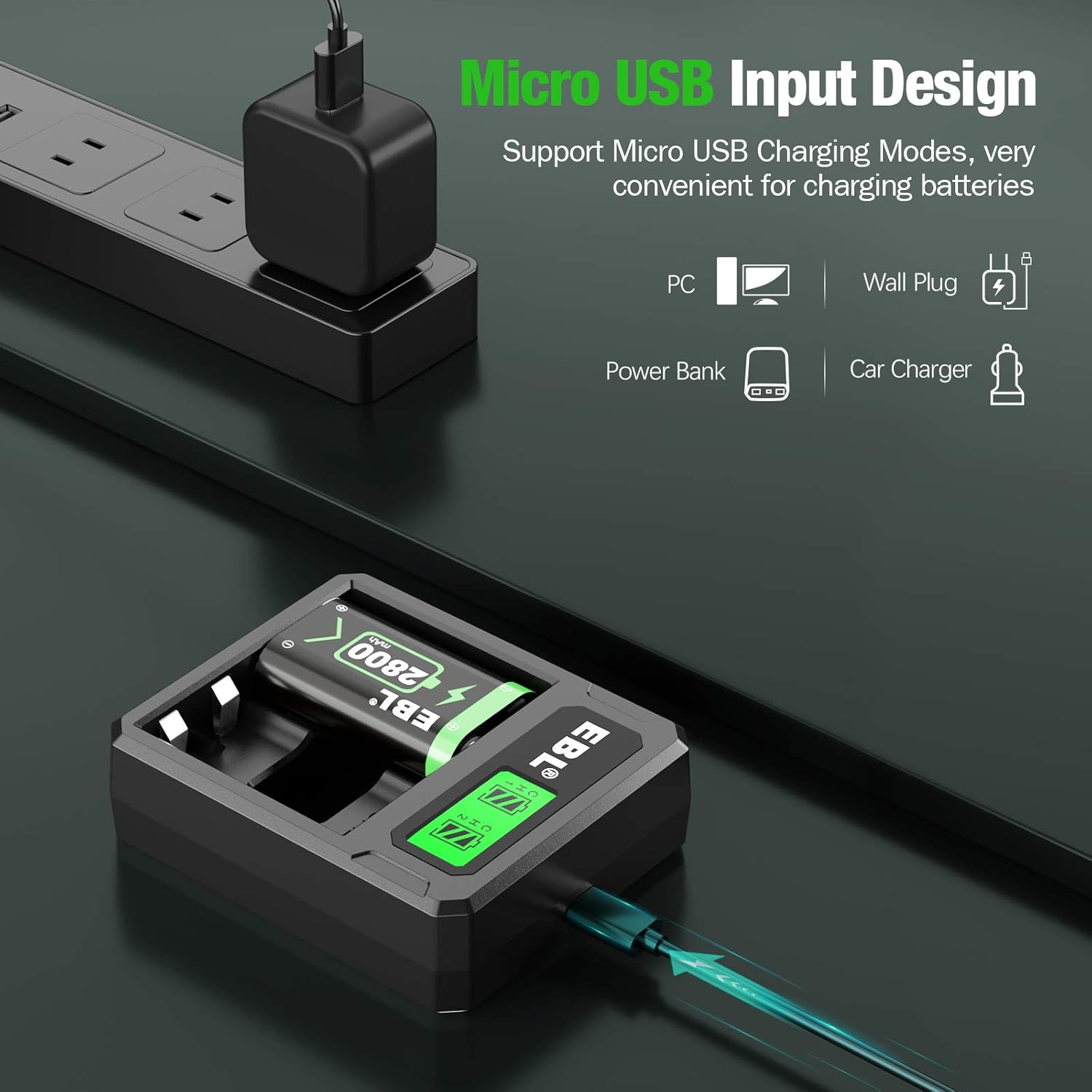 EBL Controller Charger with LCD Display for Xbox One/Xbox One S/Xbox One X/Xbox One Elite Controller Batteries