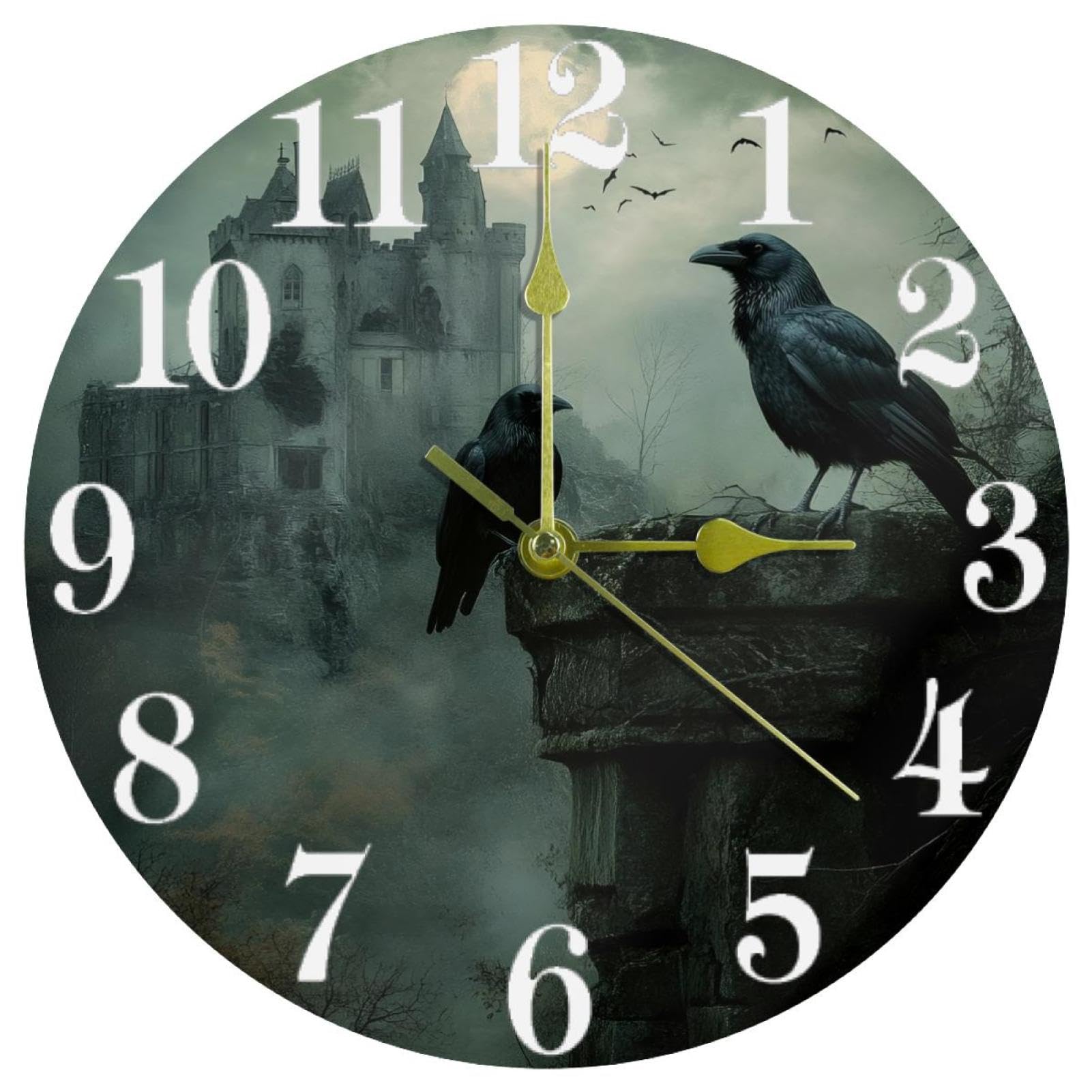 Horloge silencieuse château abandonné d'Halloween ronde sans aucun tic-tac