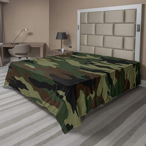 Ambesonne Sábana encimera de camuflaje, diseño de ropa de camuflaje inspirado en uniformes gráficos, suave y cómoda, 1 pieza, tamaño King, verde y