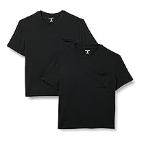 Amazon Essentials T-Shirt con Tasca Girocollo a Maniche Corte con vestibilità Comoda in Jersey Donna, Pacco da 2, Nero, L
