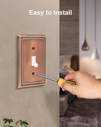 Miniatura 6 de Paquete de 4 placas de cubierta para interruptor de luz de palanca individual, cubiertas decorativas de perlas, placa de pared de metal de cobre