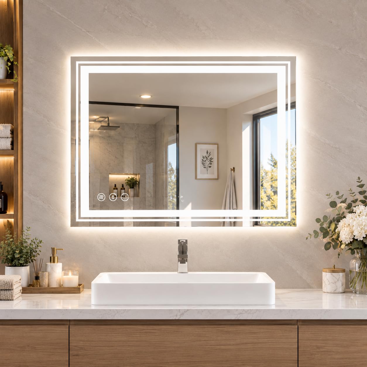 WTTY 48" x 36" LED Bathroom Mirror with Lights,ETL Listed