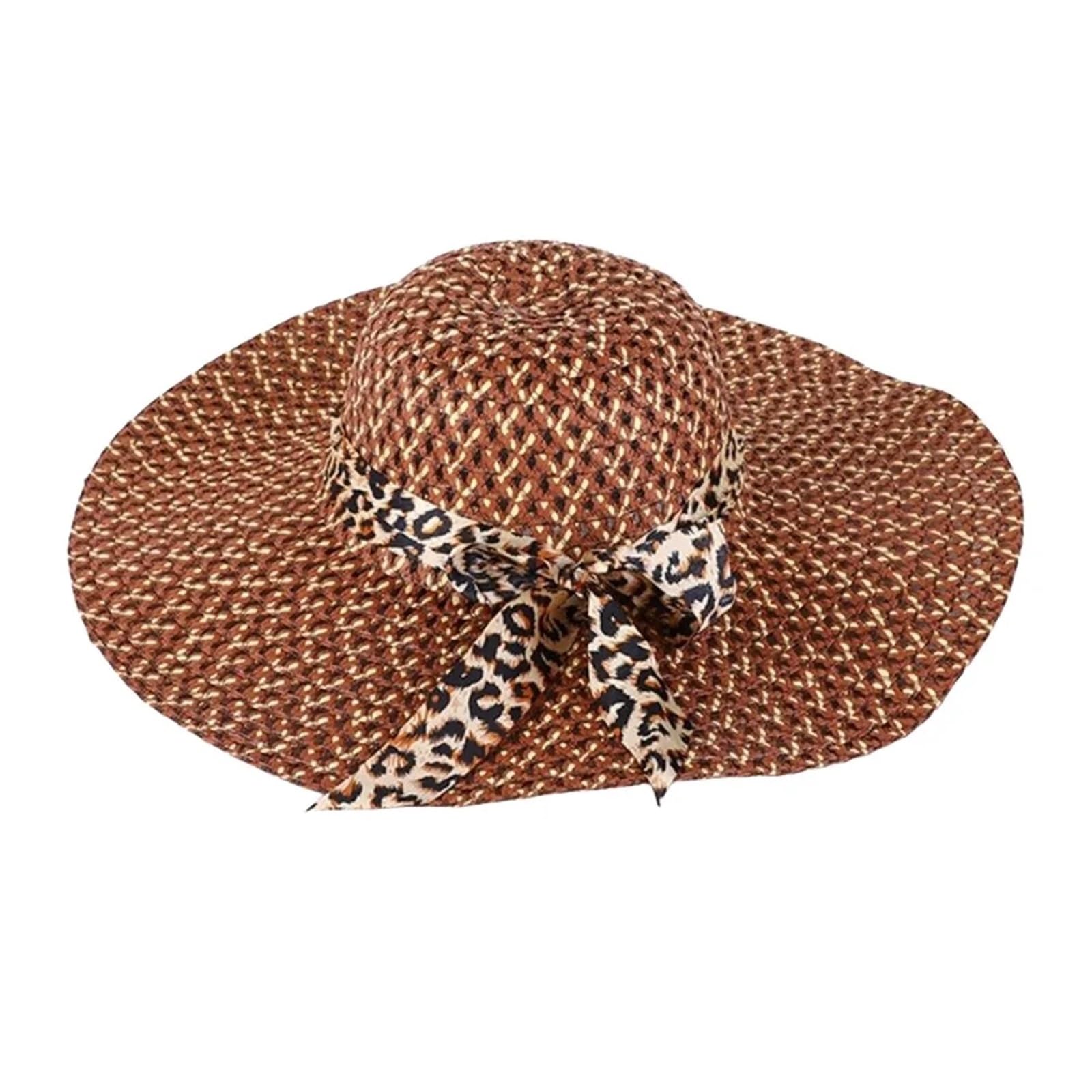 MRKU Summer Sun Hat Big Brim Protection Bowknot Straw Casual Breathable Panama Cap Travel