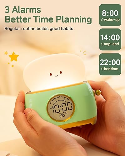 Miniatura 3 de Reloj despertador para niños, lindo reloj despertador con luz nocturna para dormitorios, atenuación recargable, pequeño reloj de escritorio LED con