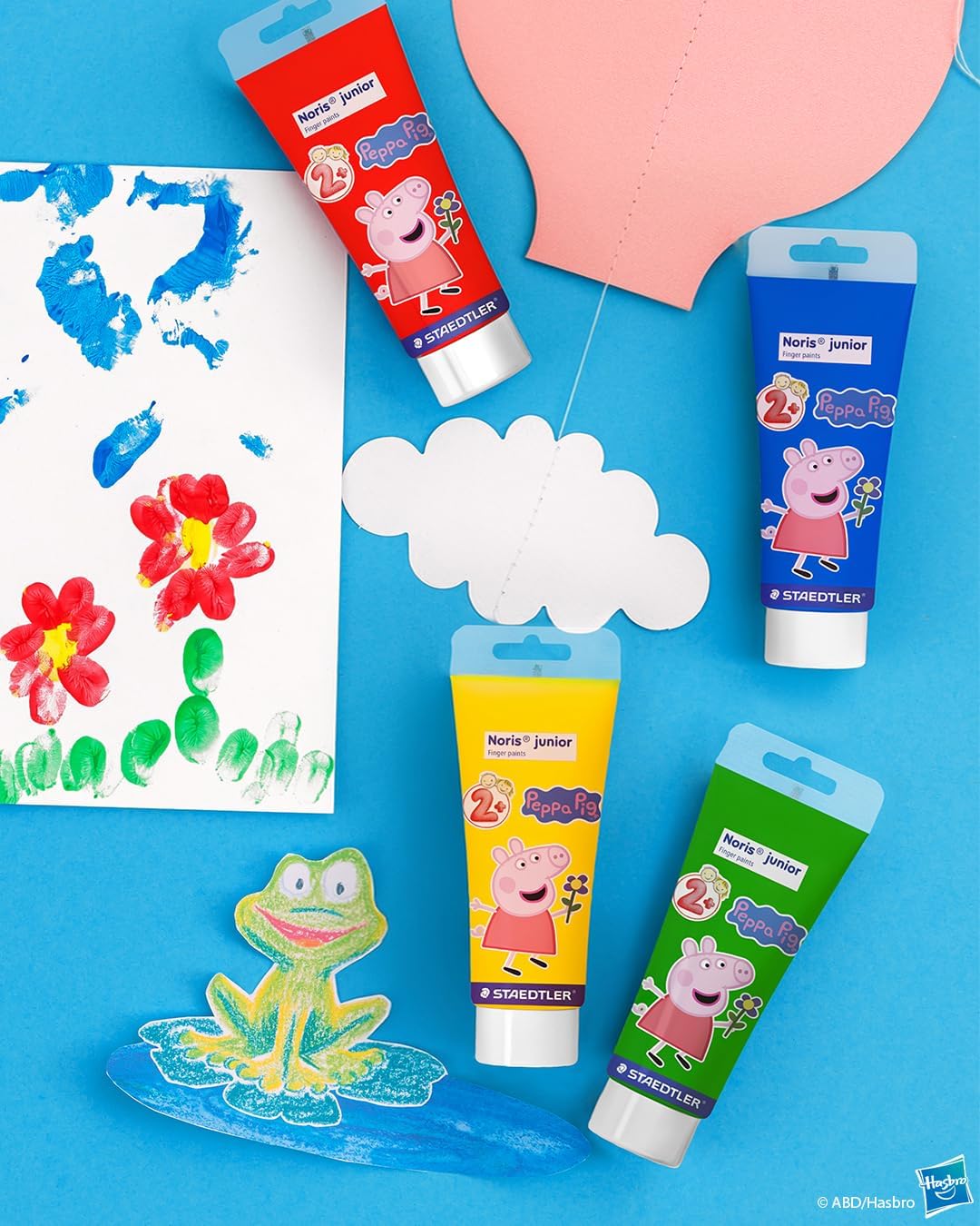 STAEDTLER Peppa Pig x Noris Junior Quick-Drying Finger Paints - 4 Assorted Colours - for Kids Aged 2+ Years - Pack of 4, 8814 L1