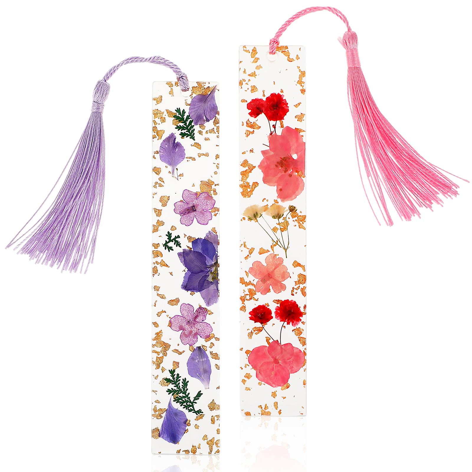 2 Pcs Bookmarks Tassel Dried Floral Clear Resin Book Markers Pressed Flower Book Marks Handmade Reading Accessories Good Gift for Bookworms Increase Reading Interest Students Women