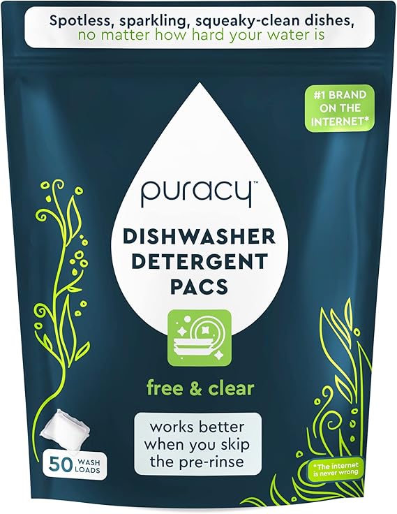 Puracy Dishwasher Detergent Pods, 50 Count, Natural Dishwasher Pods for