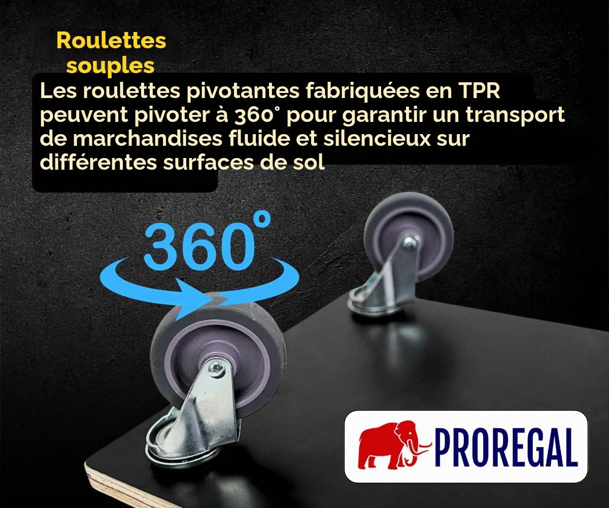 Mega Deal 2X Chariot à roulettes Pro avec 4 roulettes | HxLxP 11,5x30x60cm | Capacité de Charge 200kg | Sérigraphie Panneau de Bois | Noir