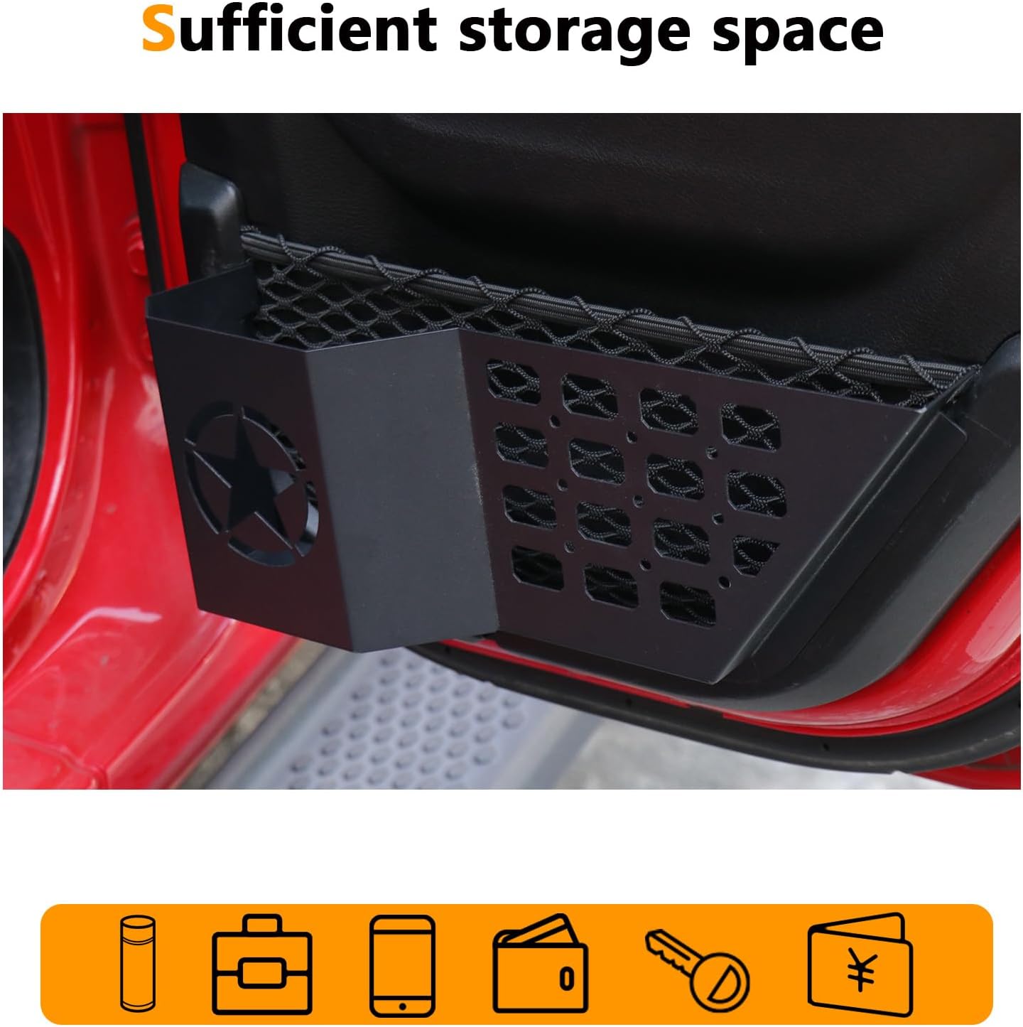 Rear Door Storage Pockets Doors Side Insert Organizer Box for 2018-2025 2026 Jeep Wrangler JL 4 Door 4XE Gladiator JT, Interior Storage Expansion Accessories, Black, 2PCS