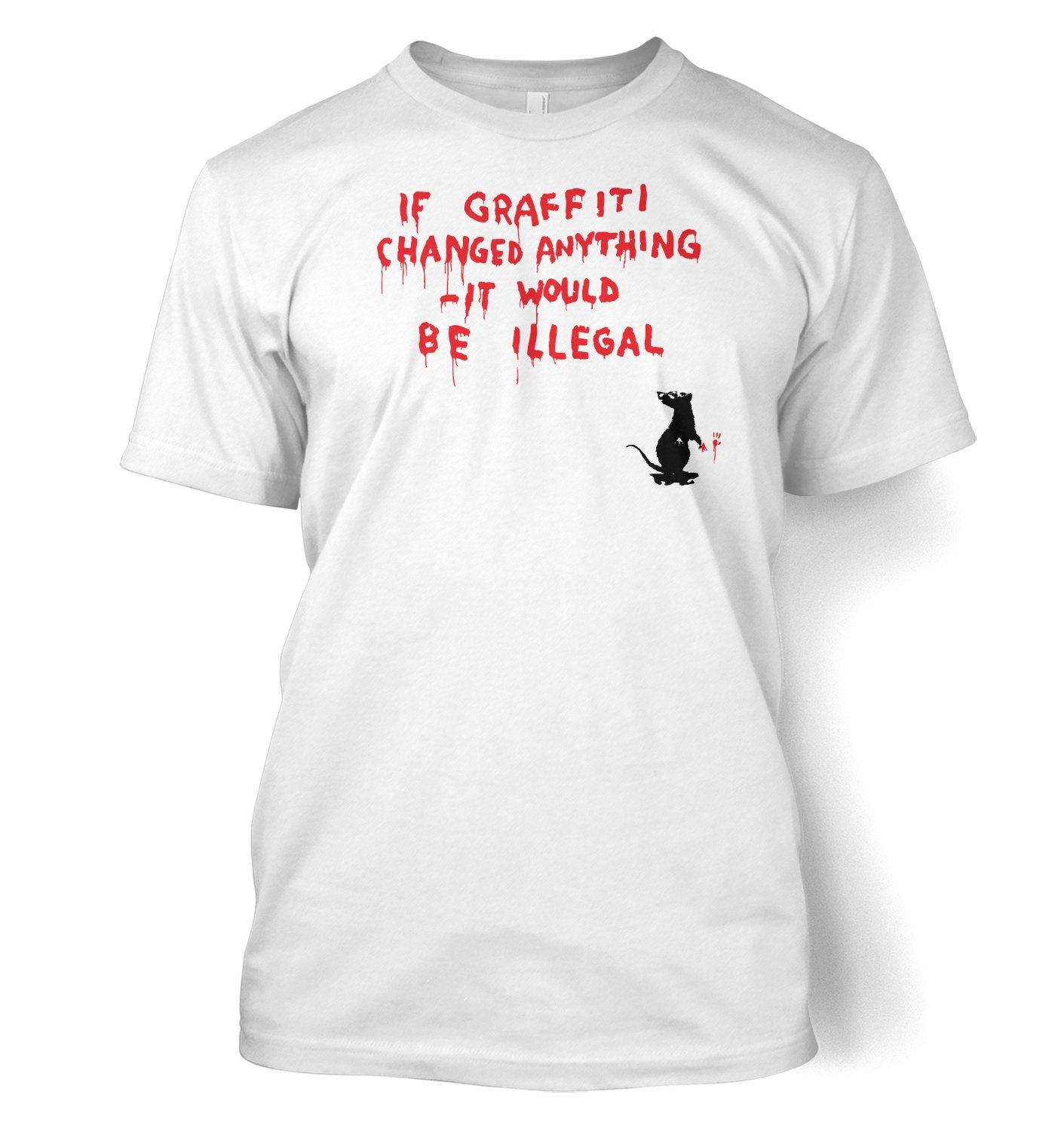 Banksy By Big Mouth Men's White Banksy If Graffiti Changed Anything T-Shirt - Large (42/44")