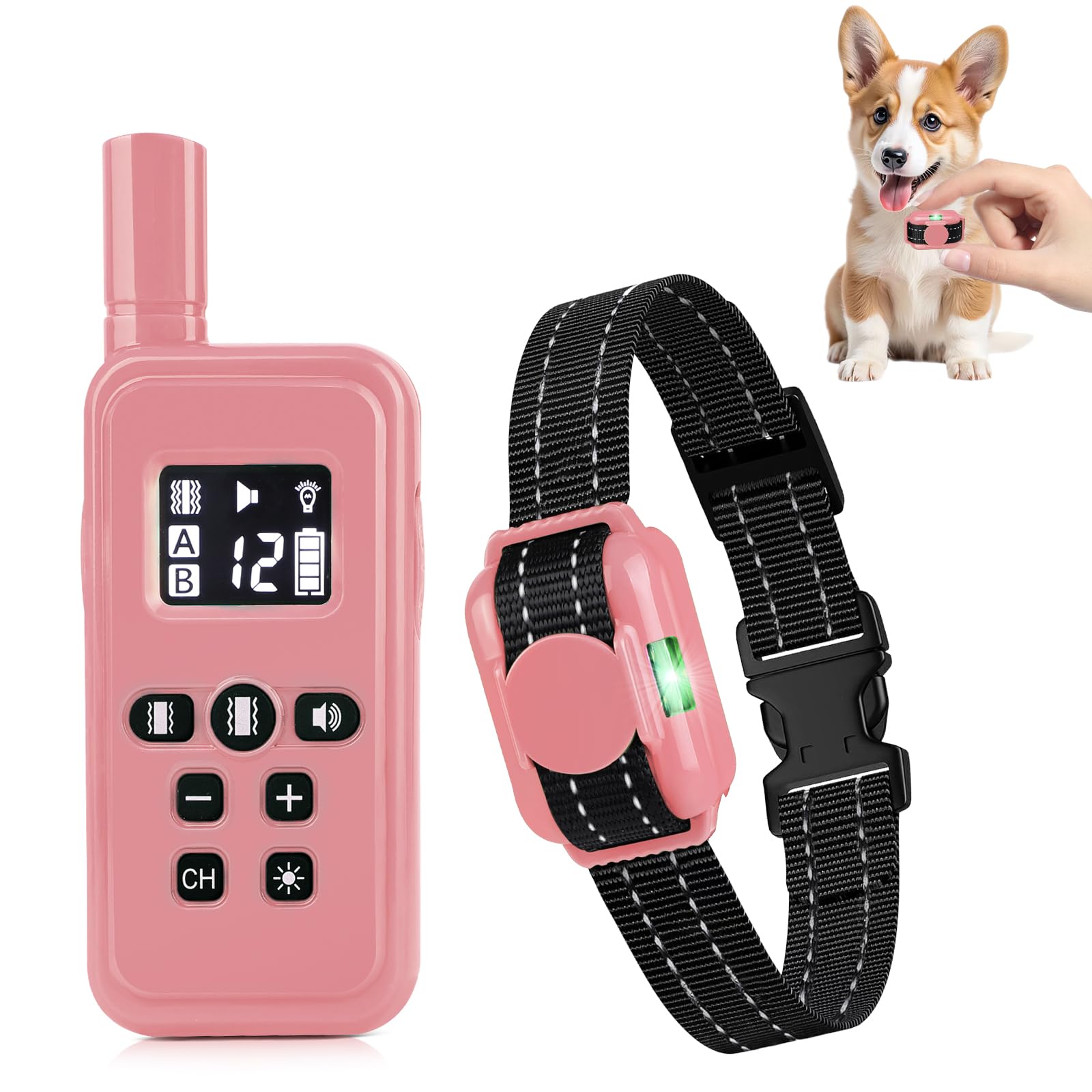 Anti Barking Collar,Smallest Dog Training Collar for Small Dogs 5-15lbs,Lightest Dog Vibrating Collar with Remote 2000Ft, Beep and Vibrate Only, Safety Lock, Rechargeable,Waterproof,Pink